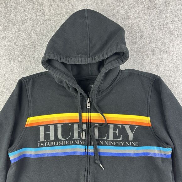 Hurley Hoodie Mens Large Black Rainbow Full Zip Hooded Skate Surf Logo Pockets - Picture 2 of 13